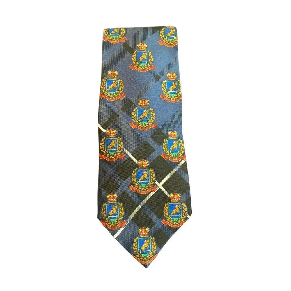 Duck head men’s vintage themed horses 100% silk black plaid tie 57